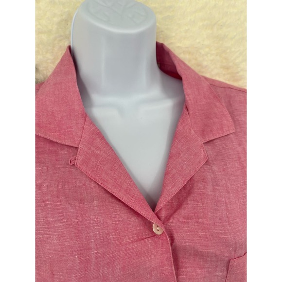 LL Bean Pink Linen Womens Large Short Sleeve Button Front Shirt Summer Vacation - Picture 8 of 10